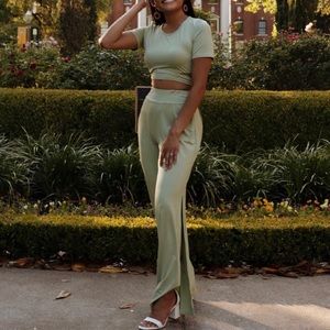 Sage green two piece jumpsuit.